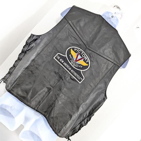 VICTORY MOTORCYCLES/FRONTIER! LUXE LACED SIDE  BLACK GENUINE LEATHER VEST! SZ 50 - Picture 9 of 9